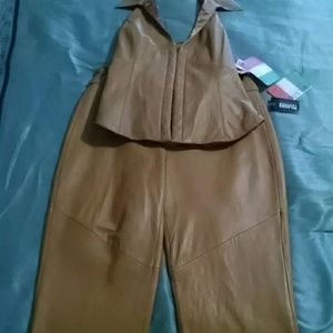 Leather halter and pants  - camel colored